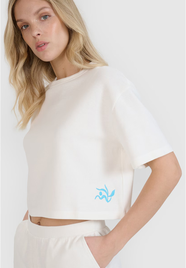 T-shirt Damski 4F Crop-top Koszulka z waflowej dzianiny Biała Crop-top 4FWSS25TTSHF1977