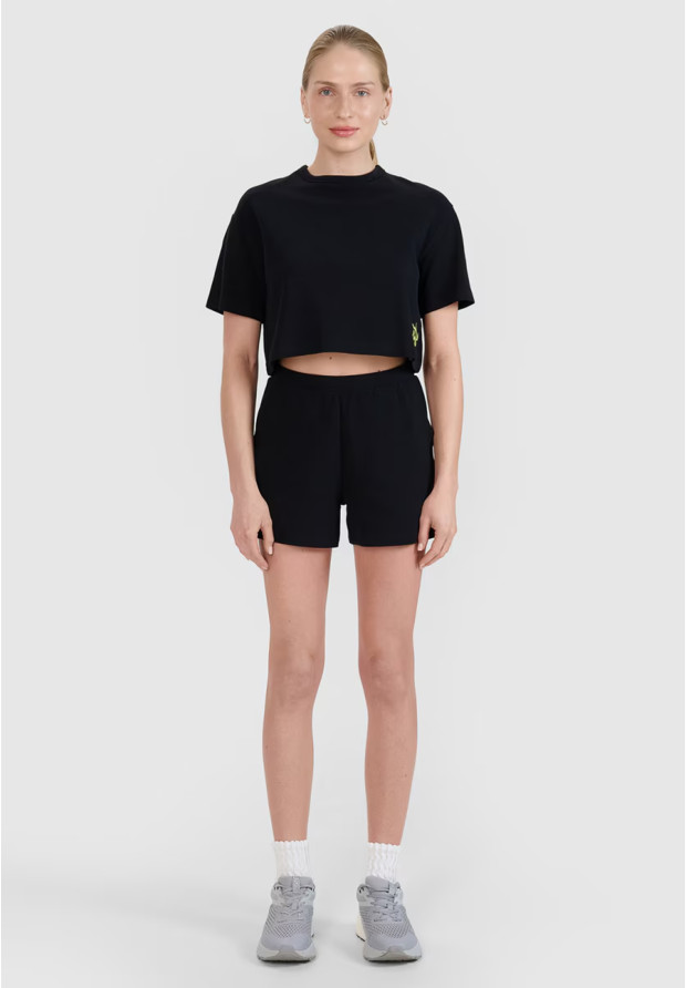 T-shirt Damski 4F Crop-top Koszulka z waflowej dzianiny Czarna Crop-top 4FWSS25TTSHF1977