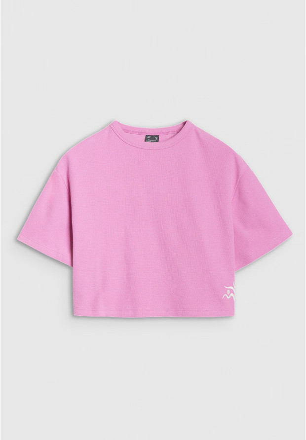 T-shirt Damski 4F Crop-top Koszulka z waflowej dzianiny Różowa Crop-top 4FWSS25TTSHF1977