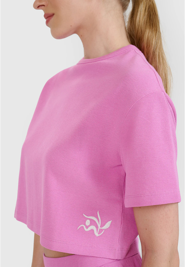 T-shirt Damski 4F Crop-top Koszulka z waflowej dzianiny Różowa Crop-top 4FWSS25TTSHF1977