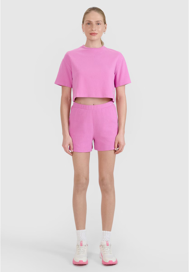 T-shirt Damski 4F Crop-top Koszulka z waflowej dzianiny Różowa Crop-top 4FWSS25TTSHF1977