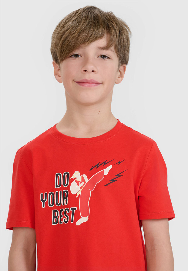 Koszulka Chłopięca 4F T-shirt Z Nadrukiem Regular Czerwony 4FJRSS25TTSHM2643