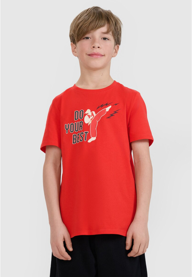 Koszulka Chłopięca 4F T-shirt Z Nadrukiem Regular Czerwony 4FJRSS25TTSHM2643