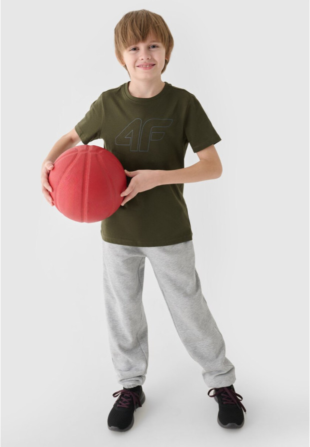 Koszulka Chłopięca 4F T-shirt Regular z logo Khaki 4FJWMM00TTSHM1627
