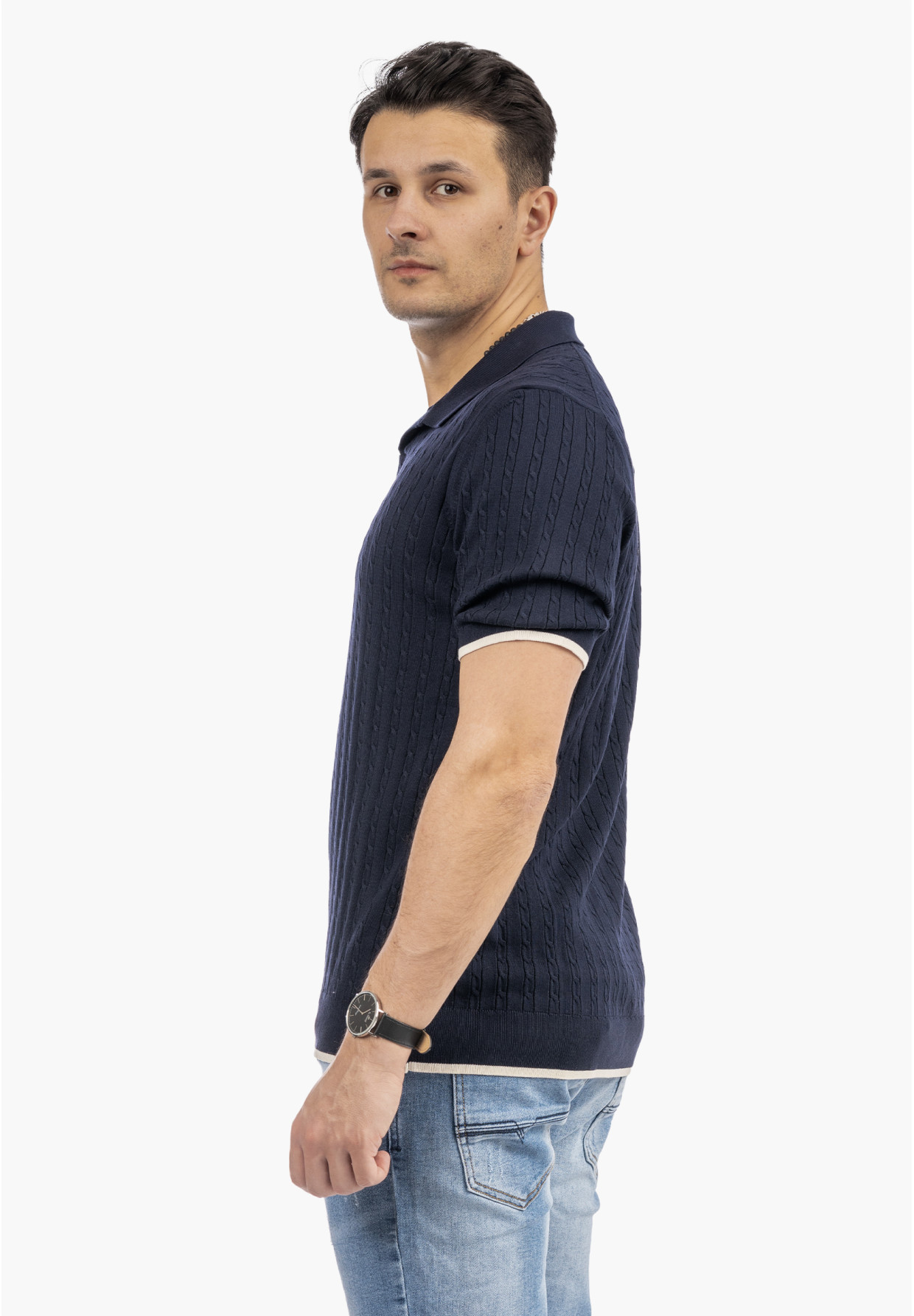 Koszulka Męska Polo Z Kołnierzykiem Dzianinowa Elegancka Granatowa FRAPPOLI