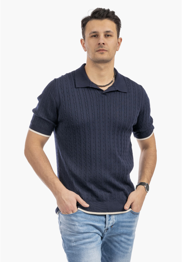 Koszulka Męska Polo Z Kołnierzykiem Dzianinowa Elegancka Granatowa FRAPPOLI