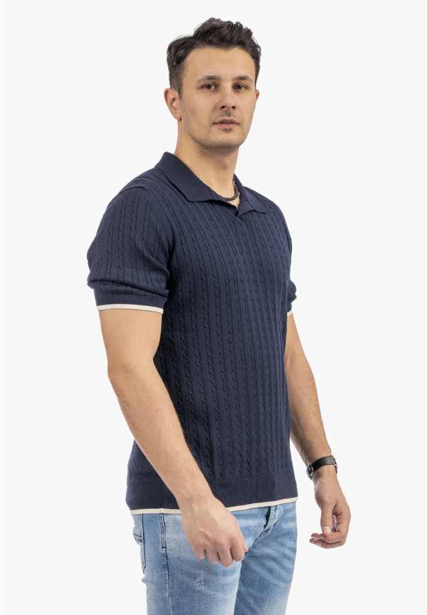 Koszulka Męska Polo Z Kołnierzykiem Dzianinowa Elegancka Granatowa FRAPPOLI