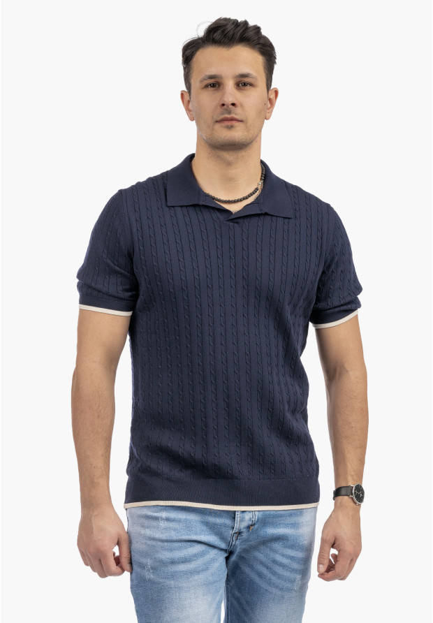 Koszulka Męska Polo Z Kołnierzykiem Dzianinowa Elegancka Granatowa FRAPPOLI