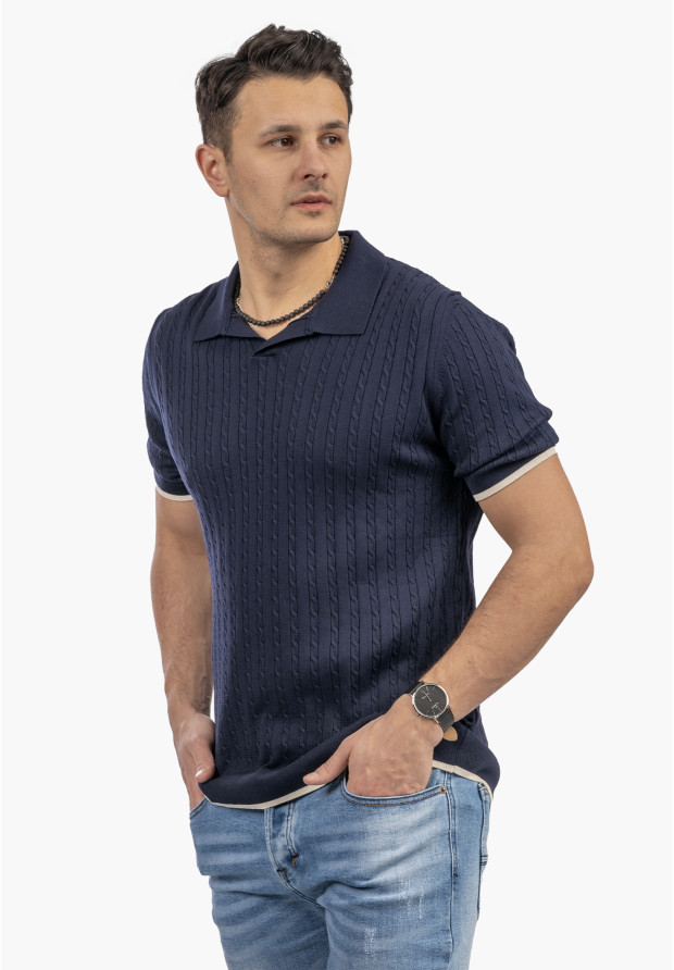 Koszulka Męska Polo Z Kołnierzykiem Dzianinowa Elegancka Granatowa FRAPPOLI