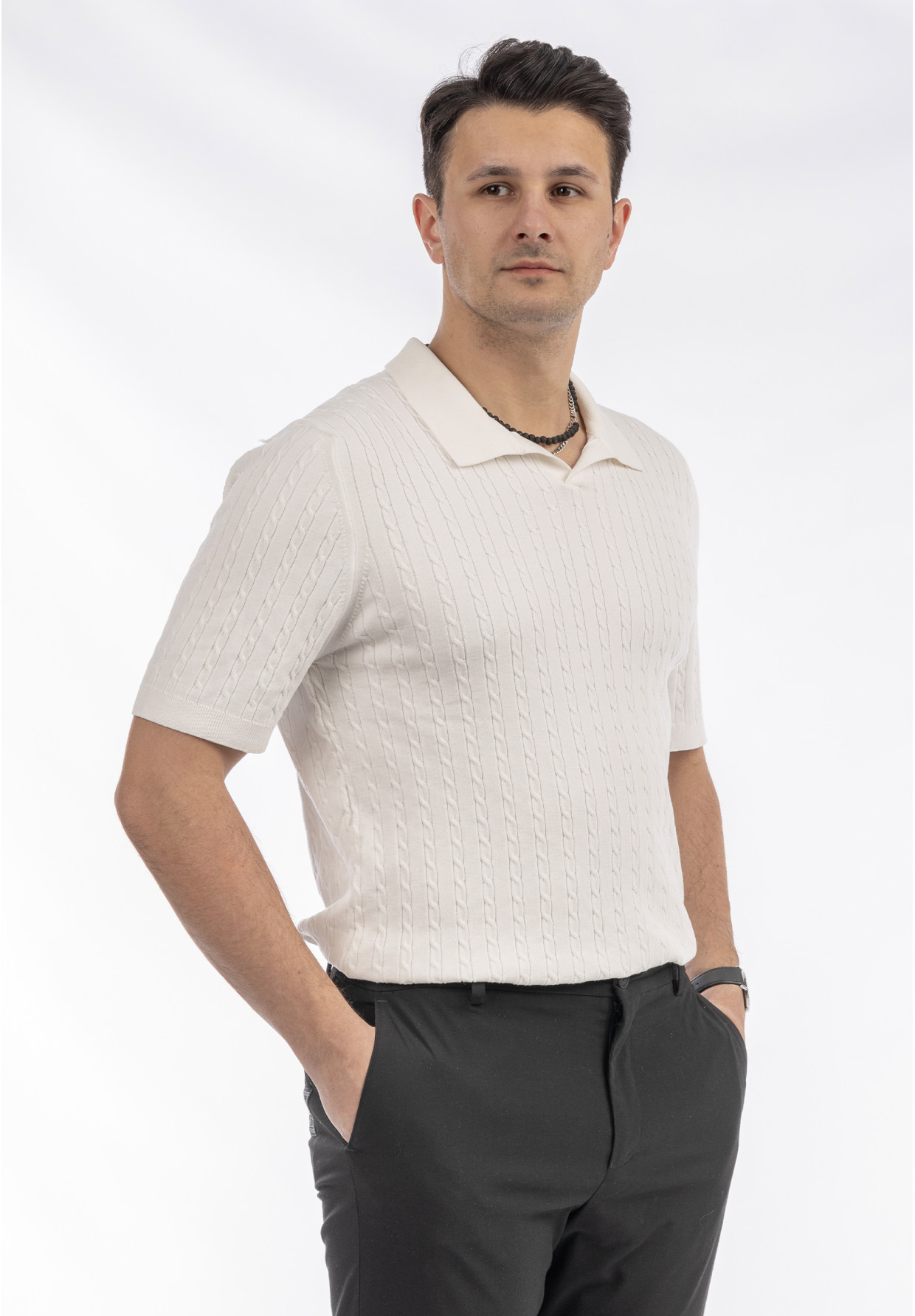 Koszulka Męska Polo Z Kołnierzykiem Dzianinowa Elegancka Biała FRAPPOLI