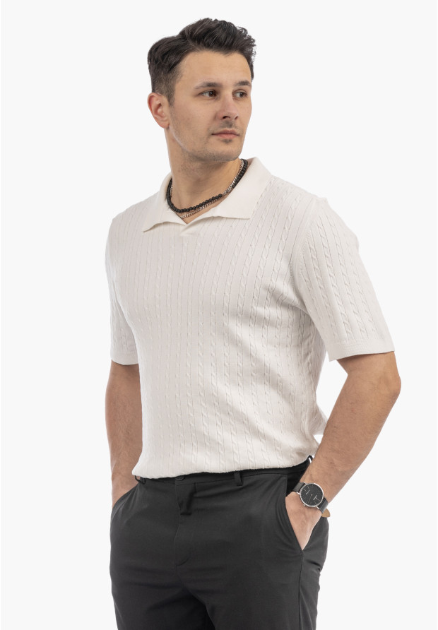 Koszulka Męska Polo Z Kołnierzykiem Dzianinowa Elegancka Biała FRAPPOLI