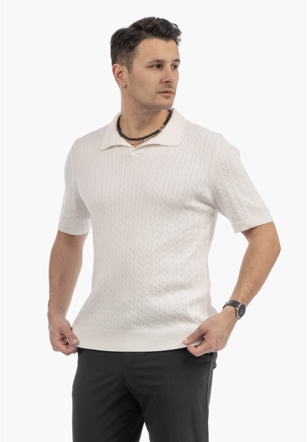 Koszulka Męska Polo Z Kołnierzykiem Dzianinowa Elegancka Biała FRAPPOLI