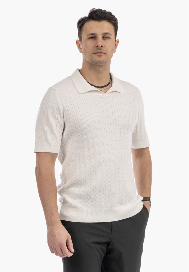 Koszulka Męska Polo Z Kołnierzykiem Dzianinowa Elegancka Biała FRAPPOLI