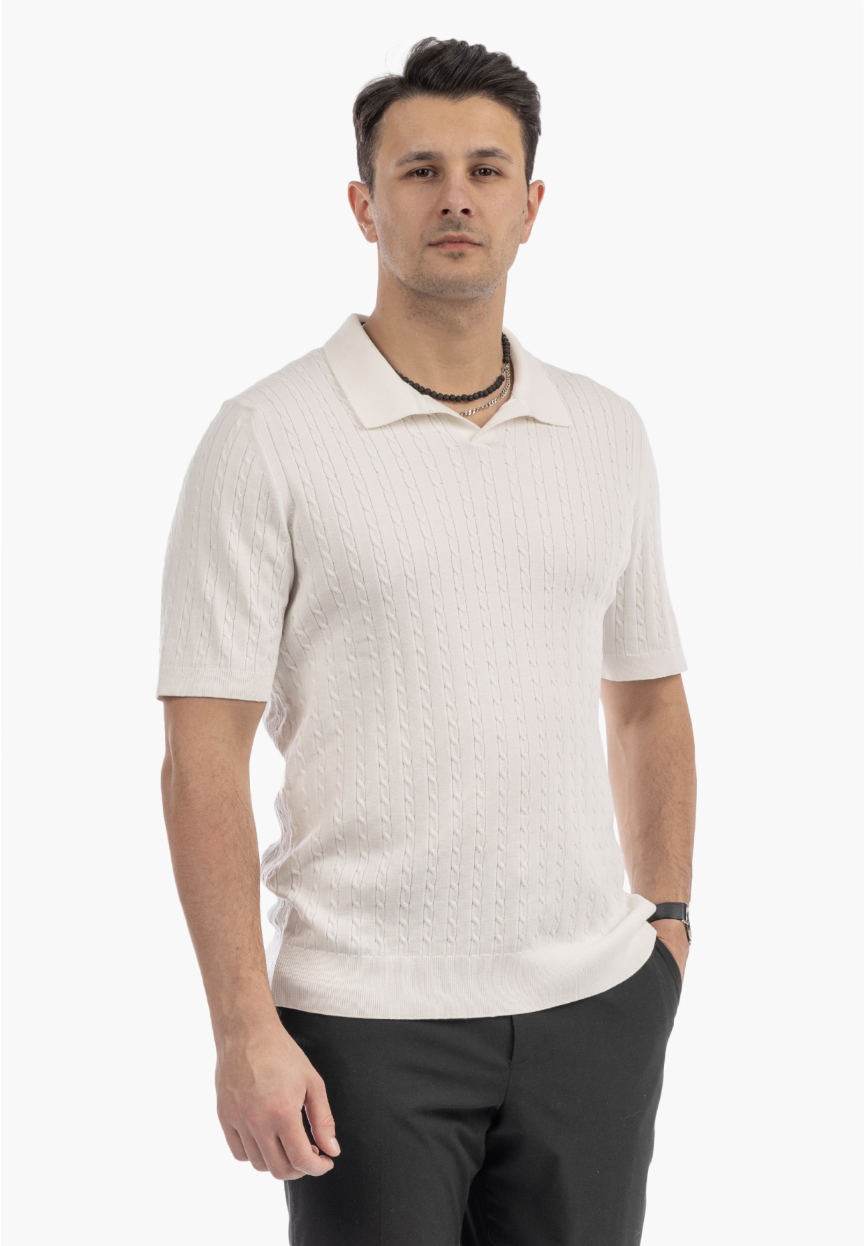 Koszulka Męska Polo Z Kołnierzykiem Dzianinowa Elegancka Biała FRAPPOLI