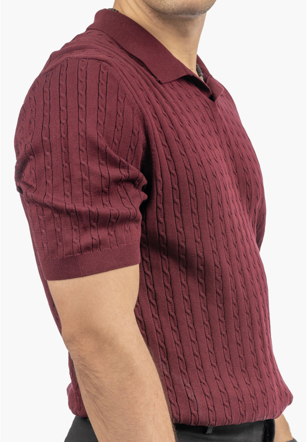 Koszulka Męska Polo Z Kołnierzykiem Dzianinowa Elegancka Bordowa FRAPPOLI