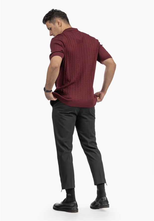 Koszulka Męska Polo Z Kołnierzykiem Dzianinowa Elegancka Bordowa FRAPPOLI