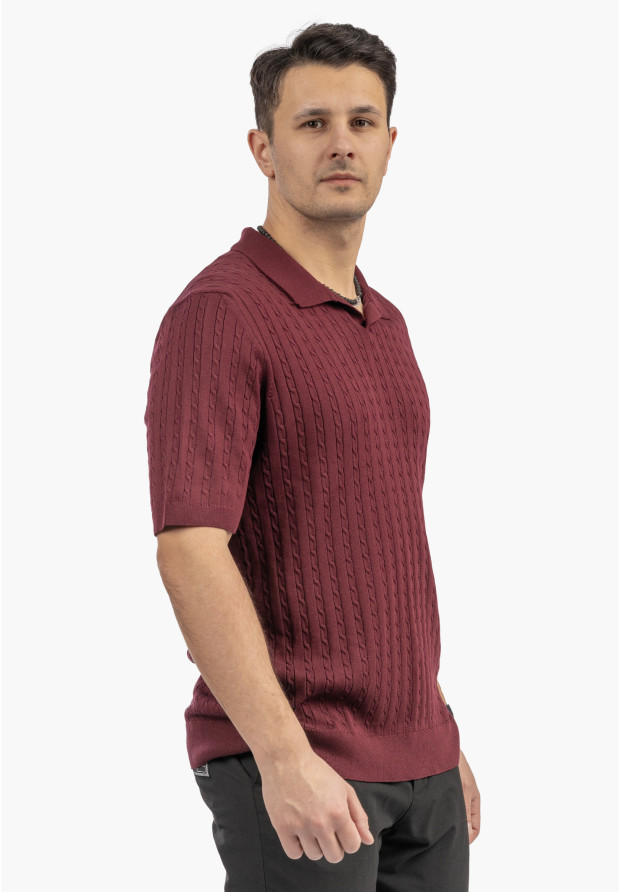 Koszulka Męska Polo Z Kołnierzykiem Dzianinowa Elegancka Bordowa FRAPPOLI
