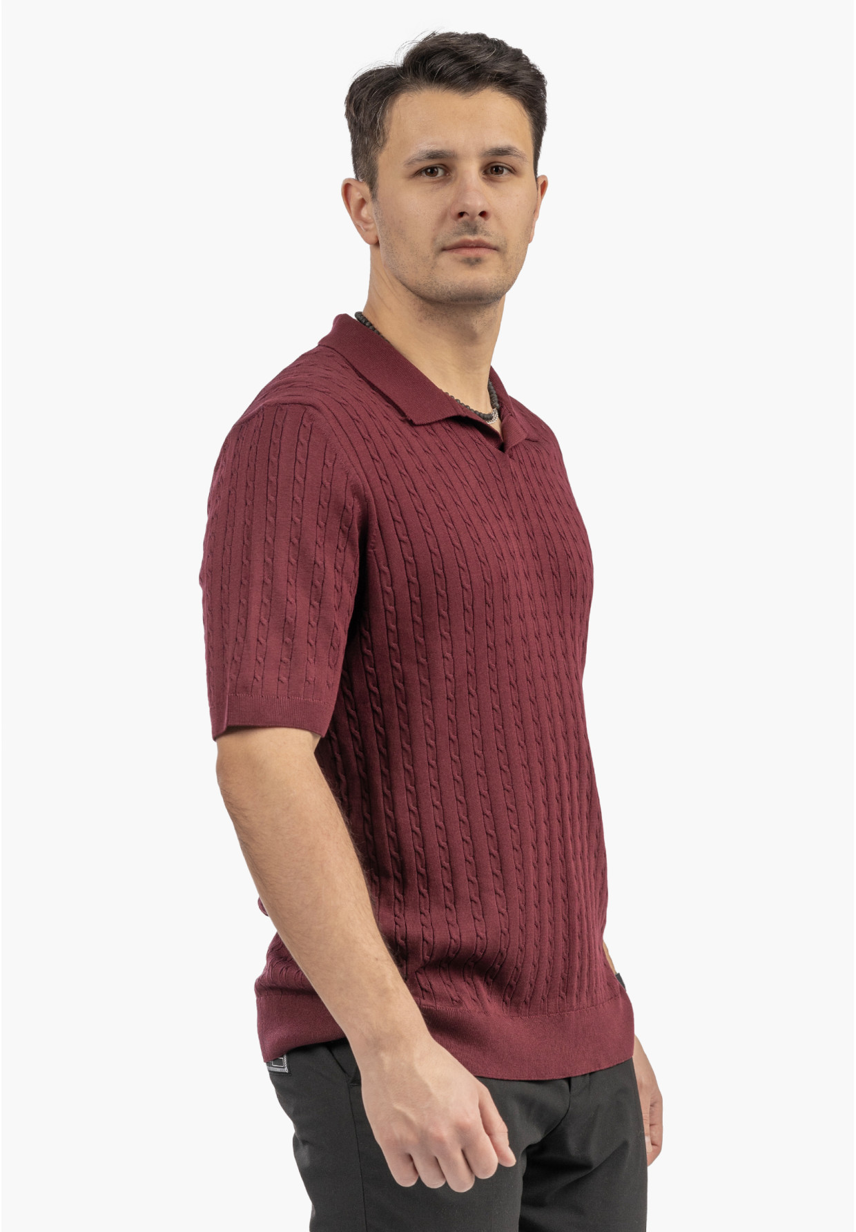 Koszulka Męska Polo Z Kołnierzykiem Dzianinowa Elegancka Bordowa FRAPPOLI