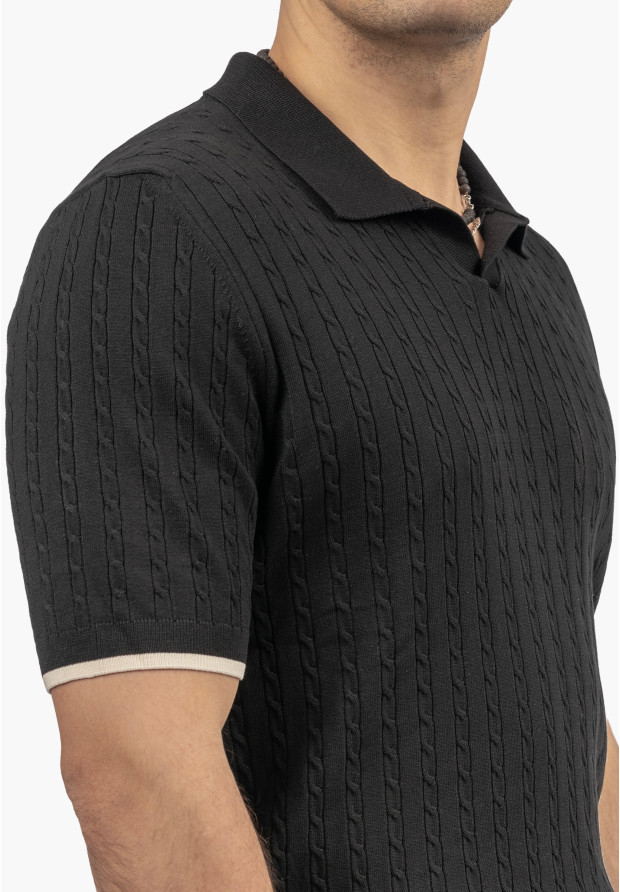 Koszulka Męska Polo Z Kołnierzykiem Dzianinowa Elegancka Czarna FRAPPOLI