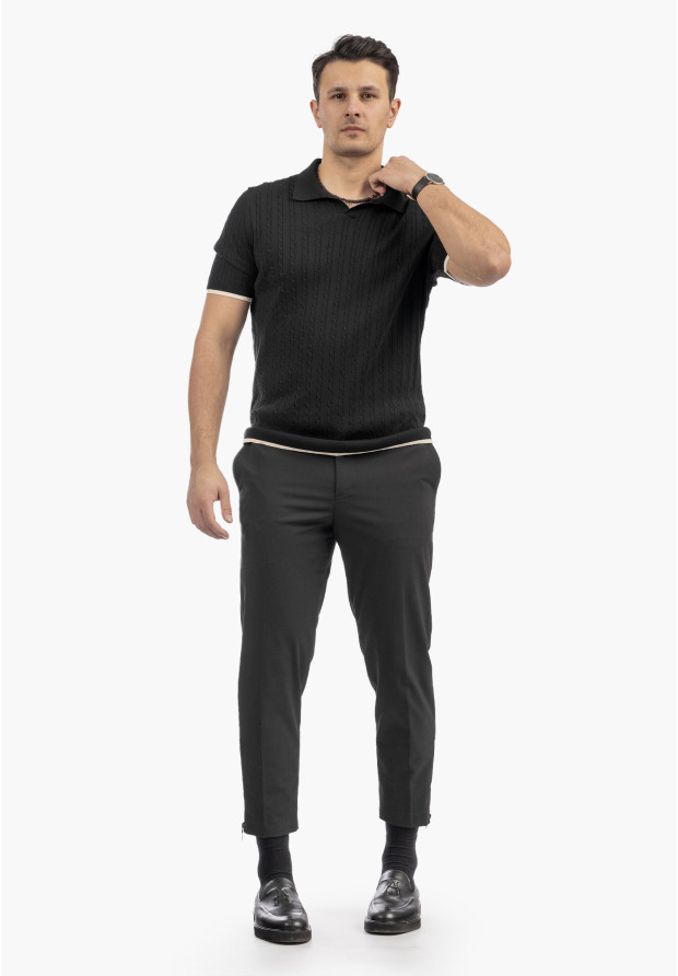 Koszulka Męska Polo Z Kołnierzykiem Dzianinowa Elegancka Czarna FRAPPOLI