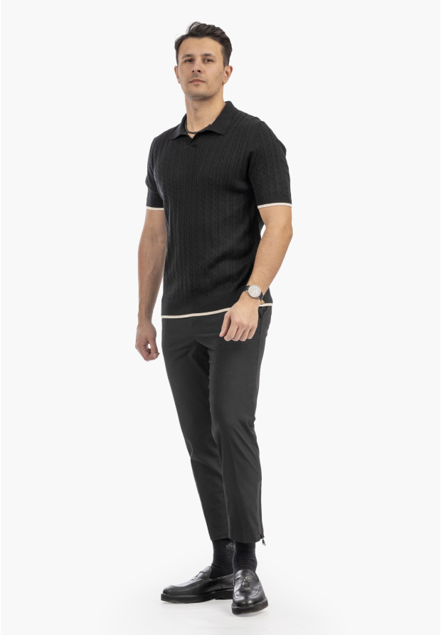 Koszulka Męska Polo Z Kołnierzykiem Dzianinowa Elegancka Czarna FRAPPOLI