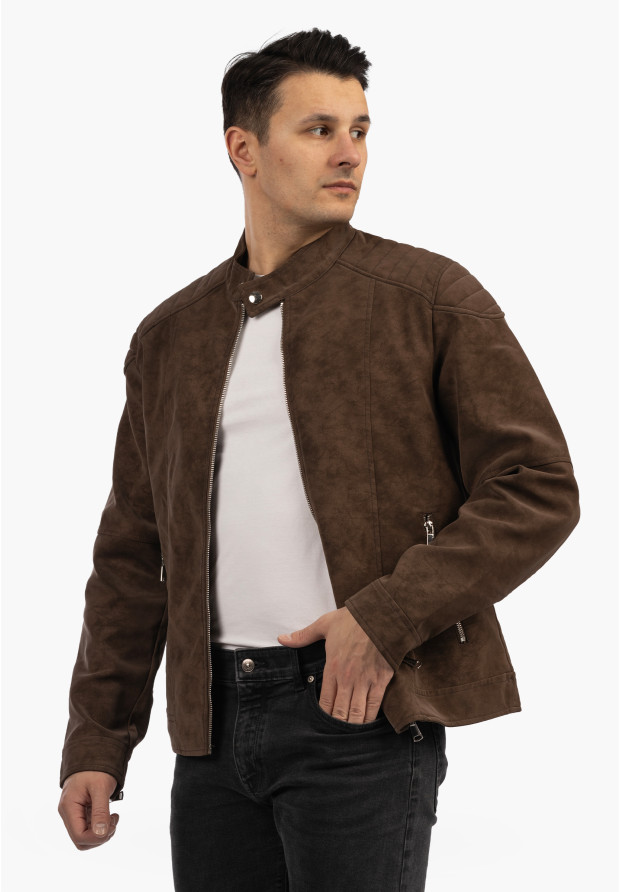 Kurtka Męska Ramoneska Ekoskóra Biker Elegancka ze stójką Brązowa KYMAXX