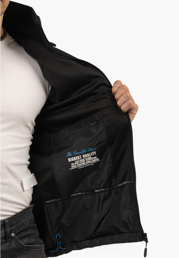 Kurtka Męska Niecieplana Softshell Wiosenna Pianka Lekka Czarna Freestep