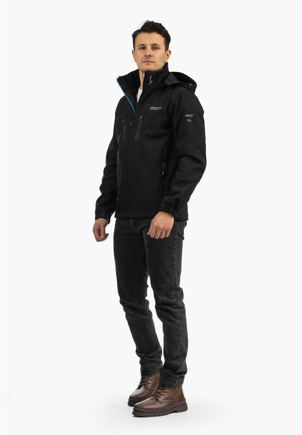 Kurtka Męska Niecieplana Softshell Wiosenna Pianka Lekka Czarna Freestep