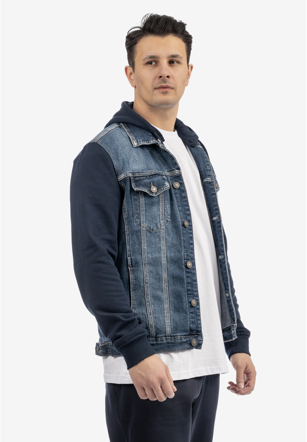 Katana Męska Jeansowa Bluza z Kapturem Casual Denim Granatowa DIELE&CO