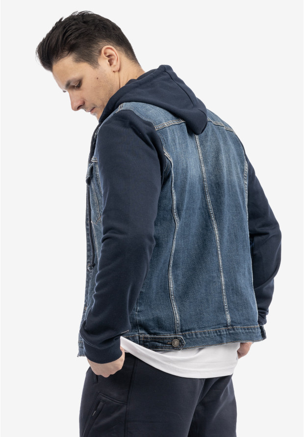 Katana Męska Jeansowa Bluza z Kapturem Casual Denim Granatowa DIELE&CO