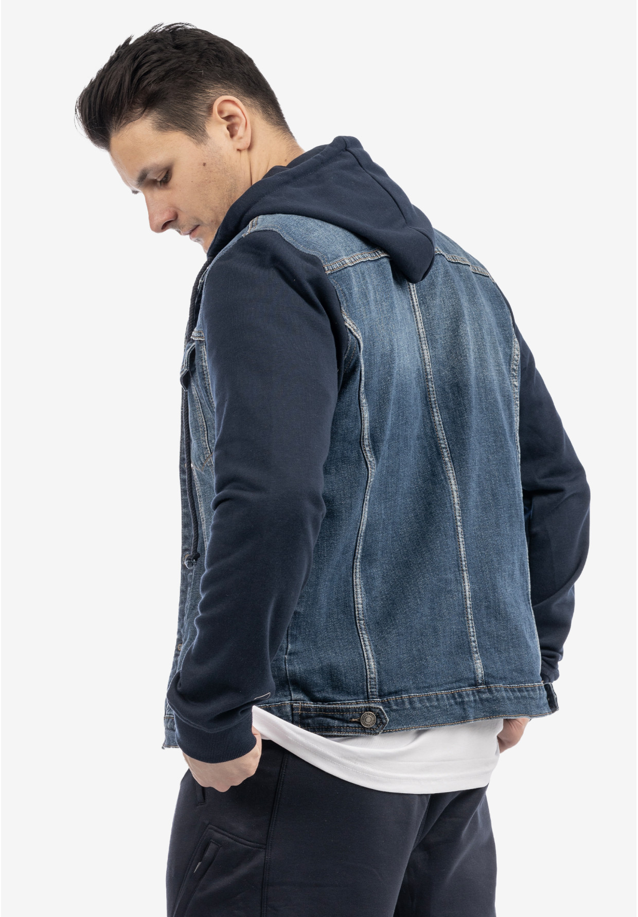 Katana Męska Jeansowa Bluza z Kapturem Casual Denim Granatowa DIELE&CO