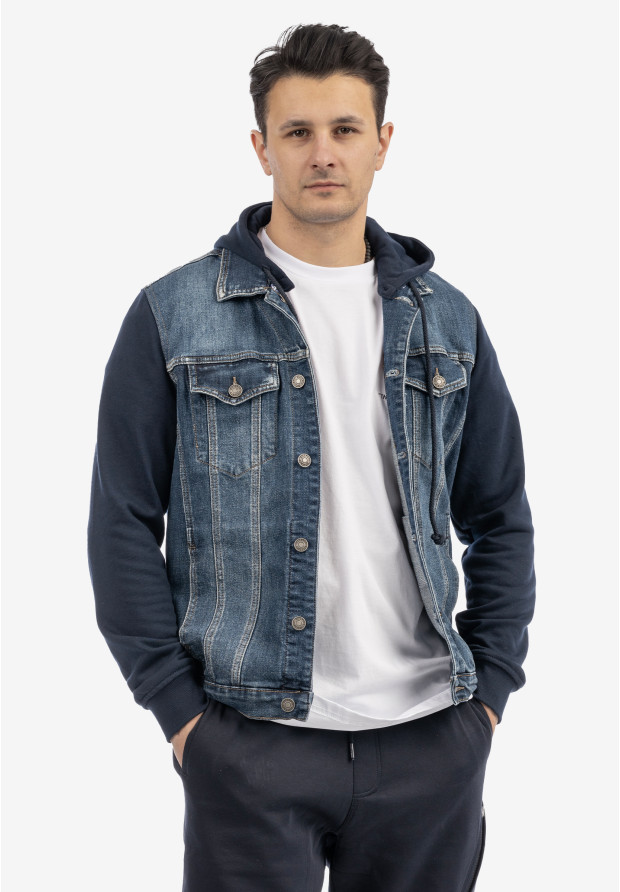 Katana Męska Jeansowa Bluza z Kapturem Casual Denim Granatowa DIELE&CO