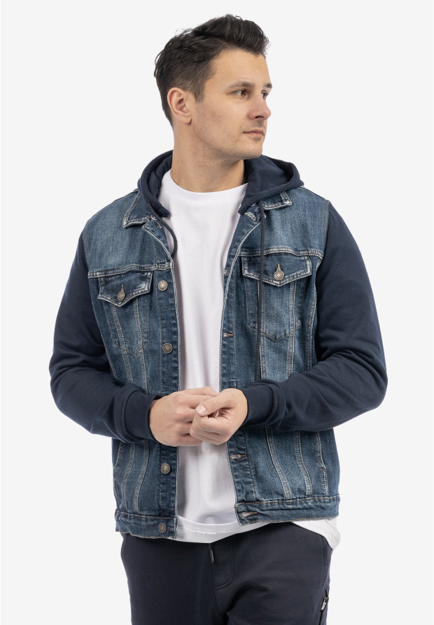 Katana Męska Jeansowa Bluza z Kapturem Casual Denim Granatowa DIELE&CO