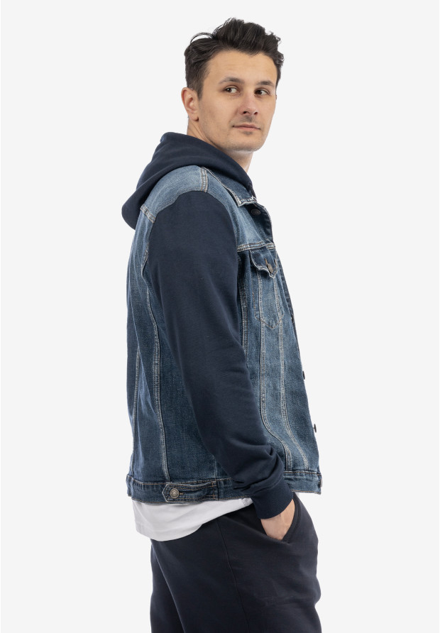Katana Męska Jeansowa Bluza z Kapturem Casual Denim Granatowa DIELE&CO