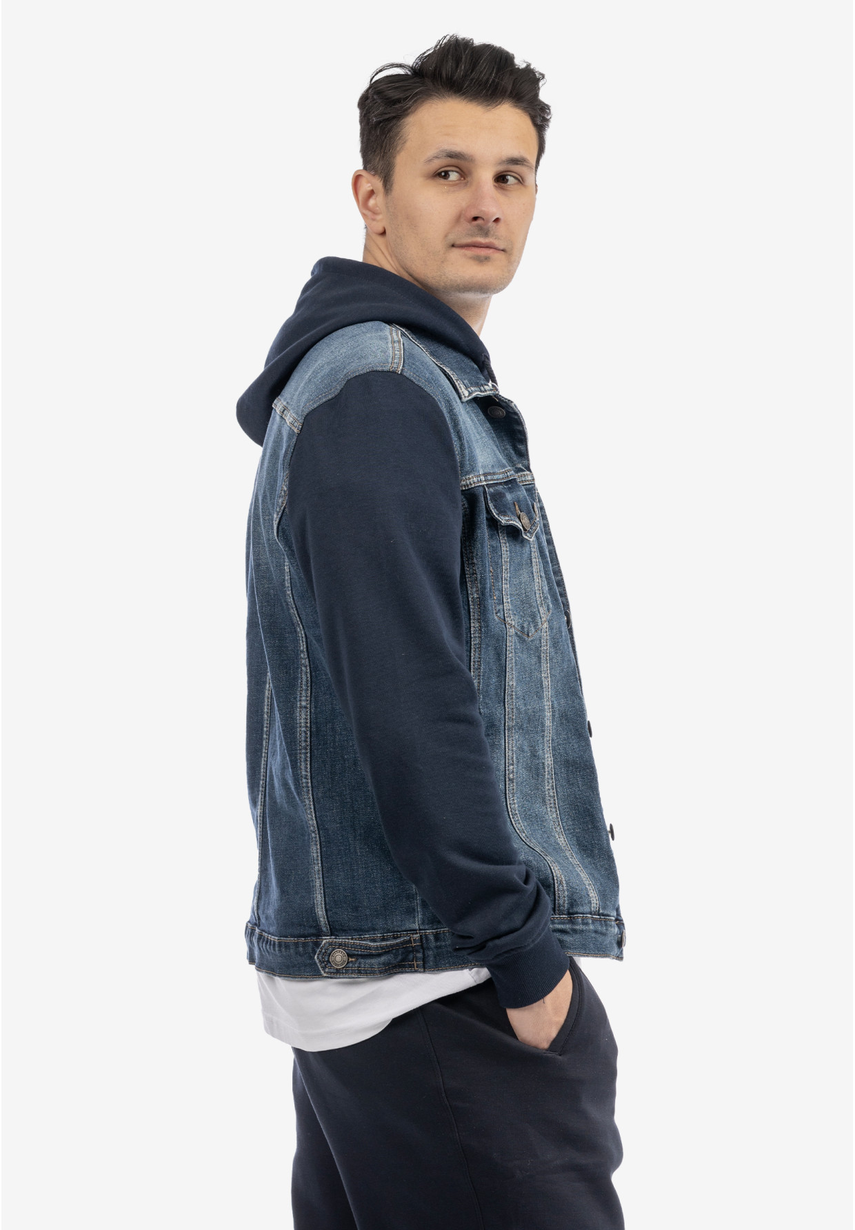 Katana Męska Jeansowa Bluza z Kapturem Casual Denim Granatowa DIELE&CO