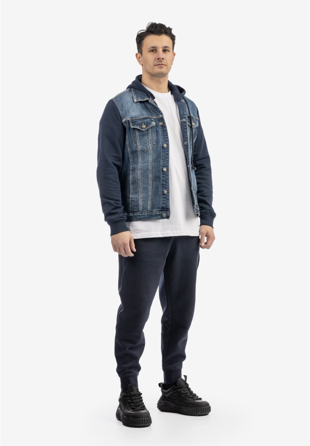 Katana Męska Jeansowa Bluza z Kapturem Casual Denim Granatowa DIELE&CO