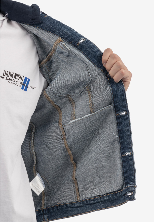 Katana Męska Jeansowa Bluza z Kapturem Casual Denim Granatowa DIELE&CO