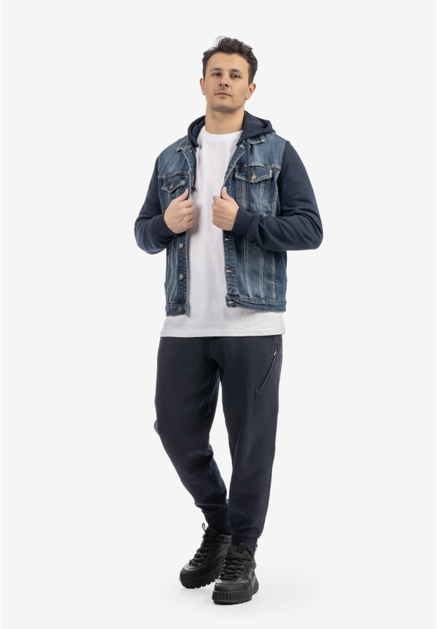 Katana Męska Jeansowa Bluza z Kapturem Casual Denim Granatowa DIELE&CO