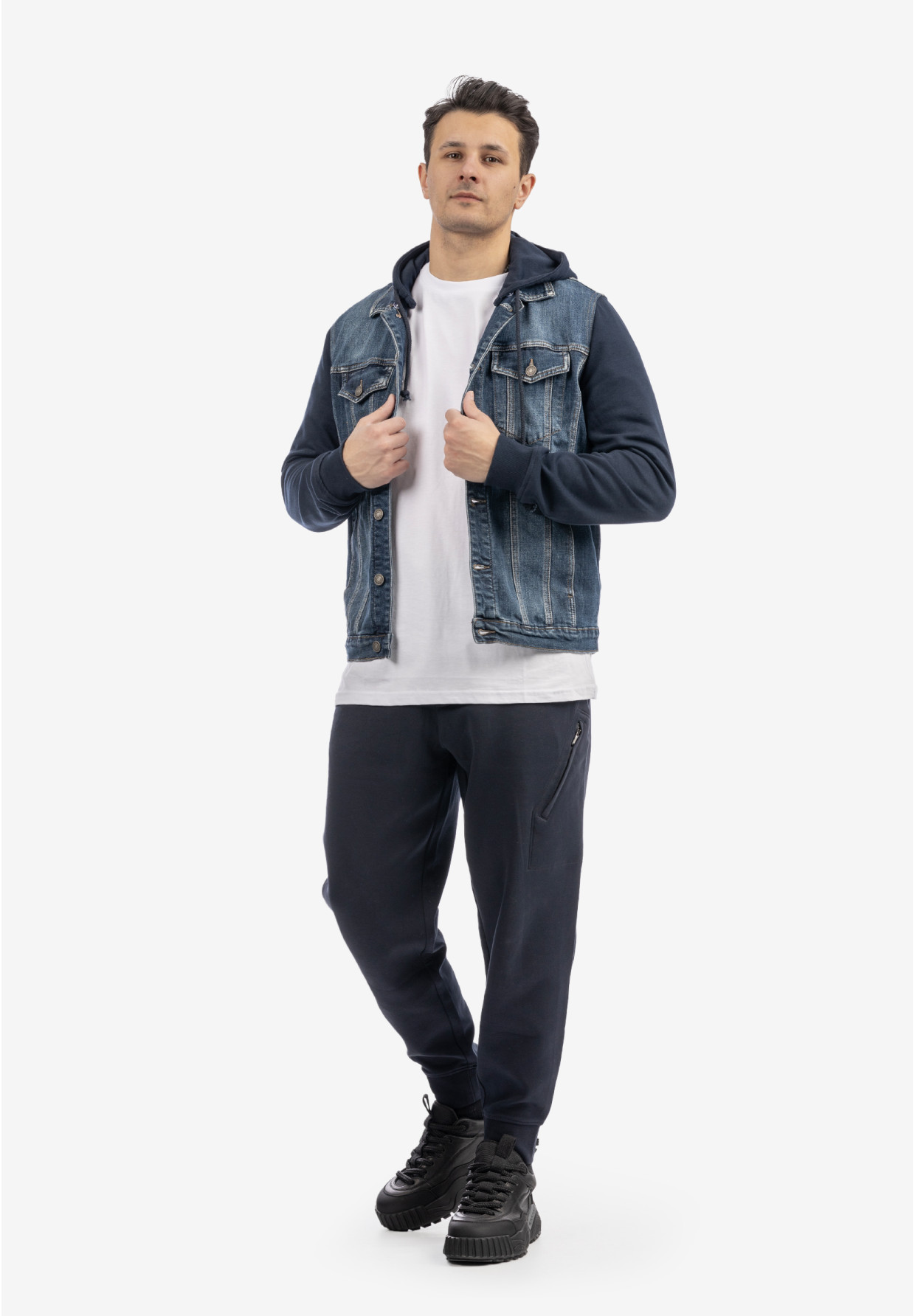 Katana Męska Jeansowa Bluza z Kapturem Casual Denim Granatowa DIELE&CO