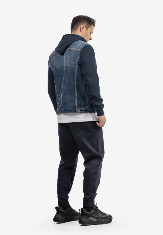 Katana Męska Jeansowa Bluza z Kapturem Casual Denim Granatowa DIELE&CO