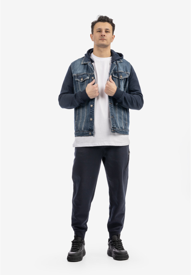 Katana Męska Jeansowa Bluza z Kapturem Casual Denim Granatowa DIELE&CO