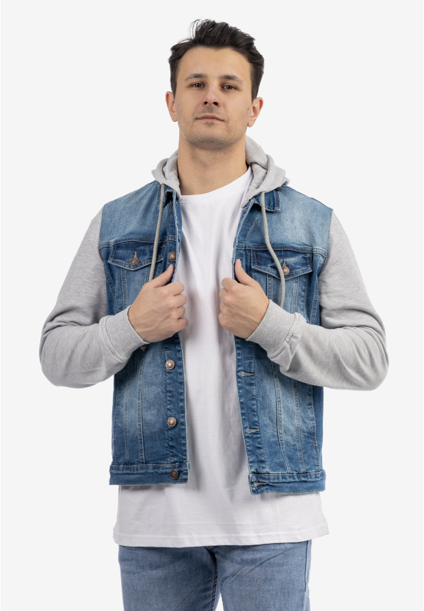 Katana Męska Jeansowa Bluza z Kapturem Casual Denim Szara DIELE&CO