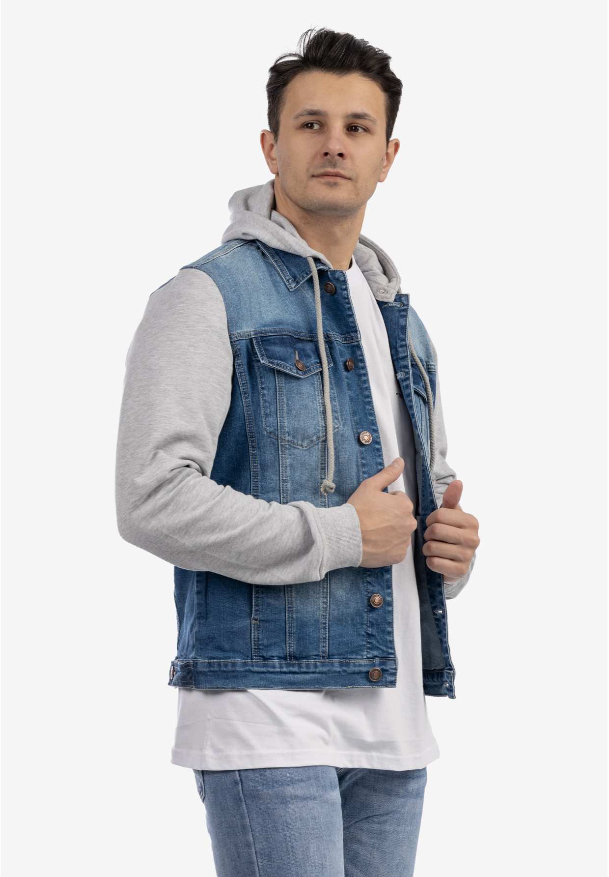 Katana Męska Jeansowa Bluza z Kapturem Casual Denim Szara DIELE&CO