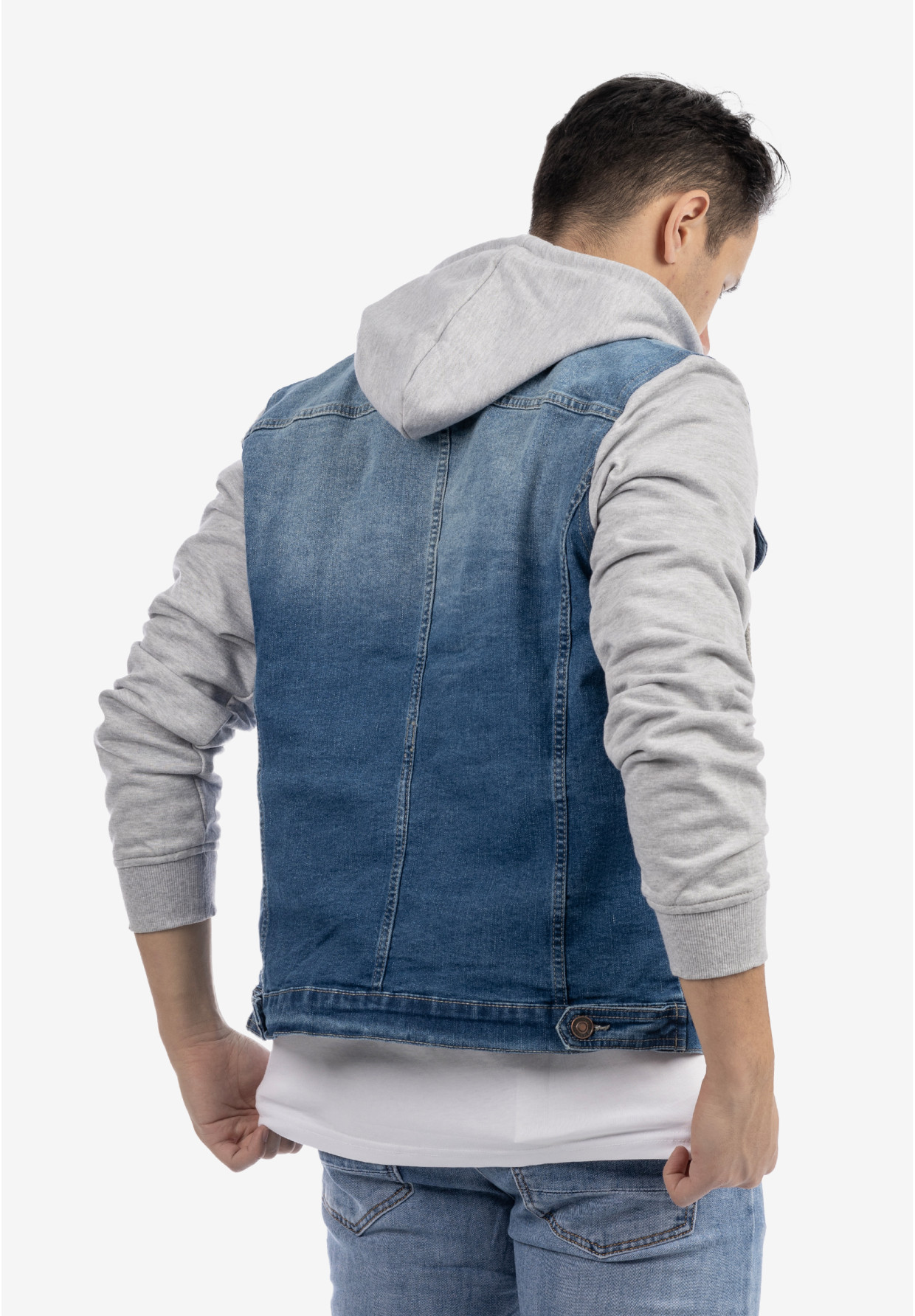 Katana Męska Jeansowa Bluza z Kapturem Casual Denim Szara DIELE&CO