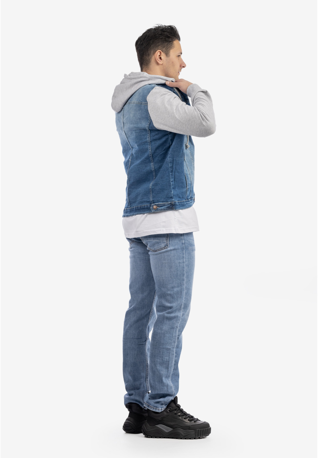 Katana Męska Jeansowa Bluza z Kapturem Casual Denim Szara DIELE&CO