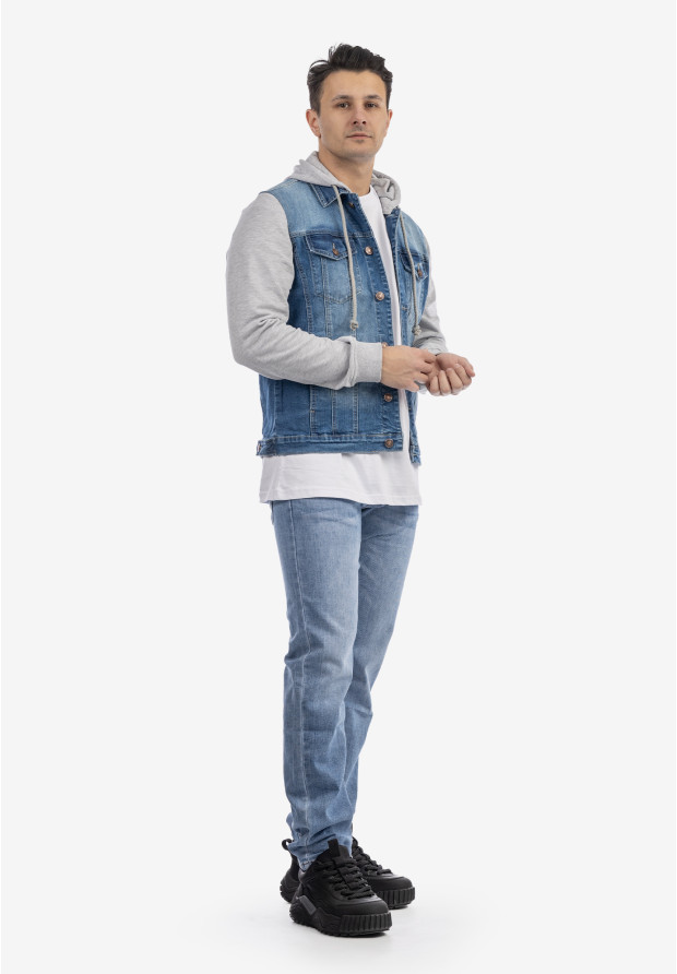 Katana Męska Jeansowa Bluza z Kapturem Casual Denim Szara DIELE&CO