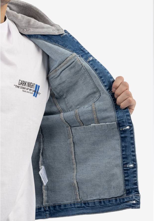 Katana Męska Jeansowa Bluza z Kapturem Casual Denim Szara DIELE&CO