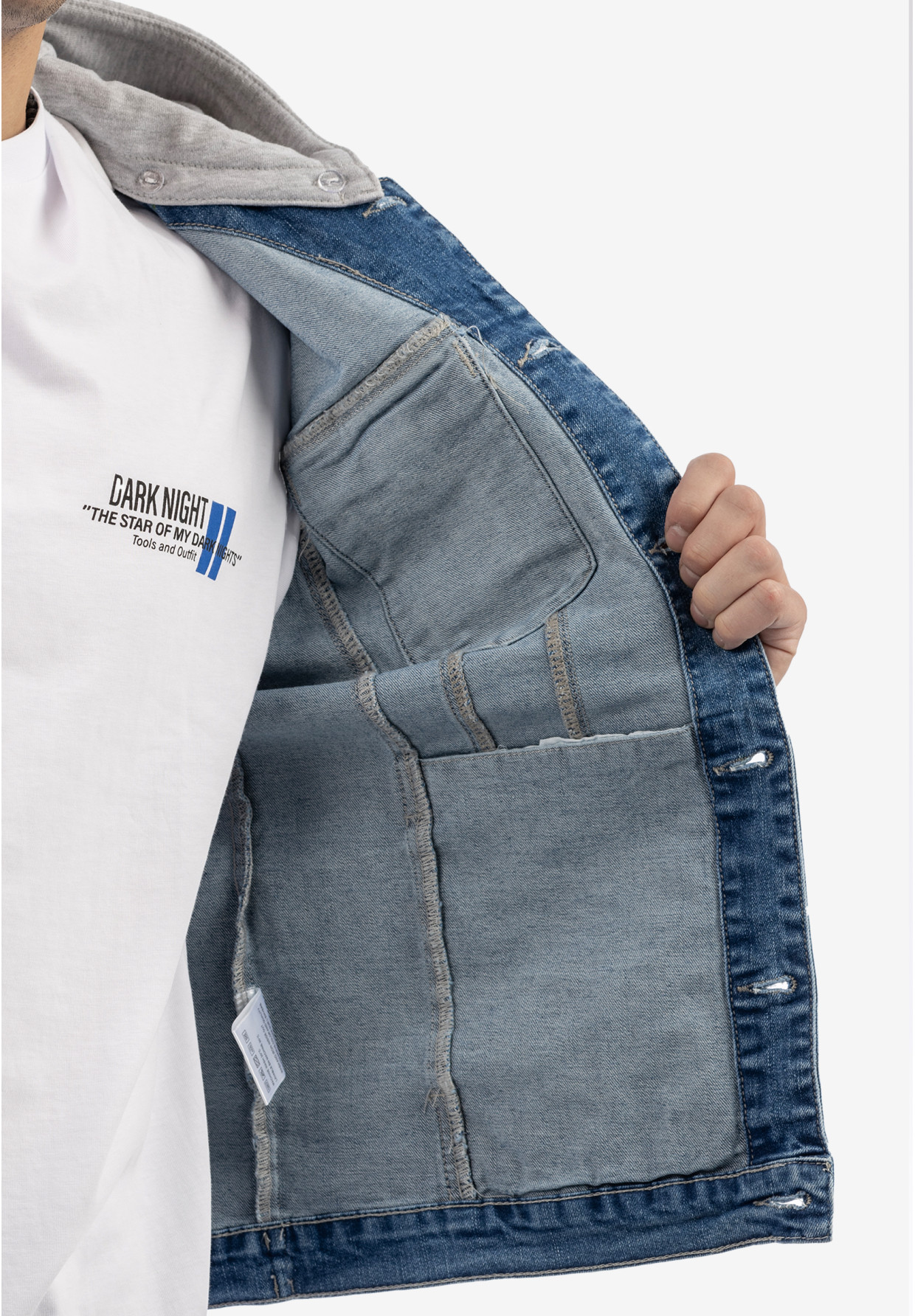 Katana Męska Jeansowa Bluza z Kapturem Casual Denim Szara DIELE&CO