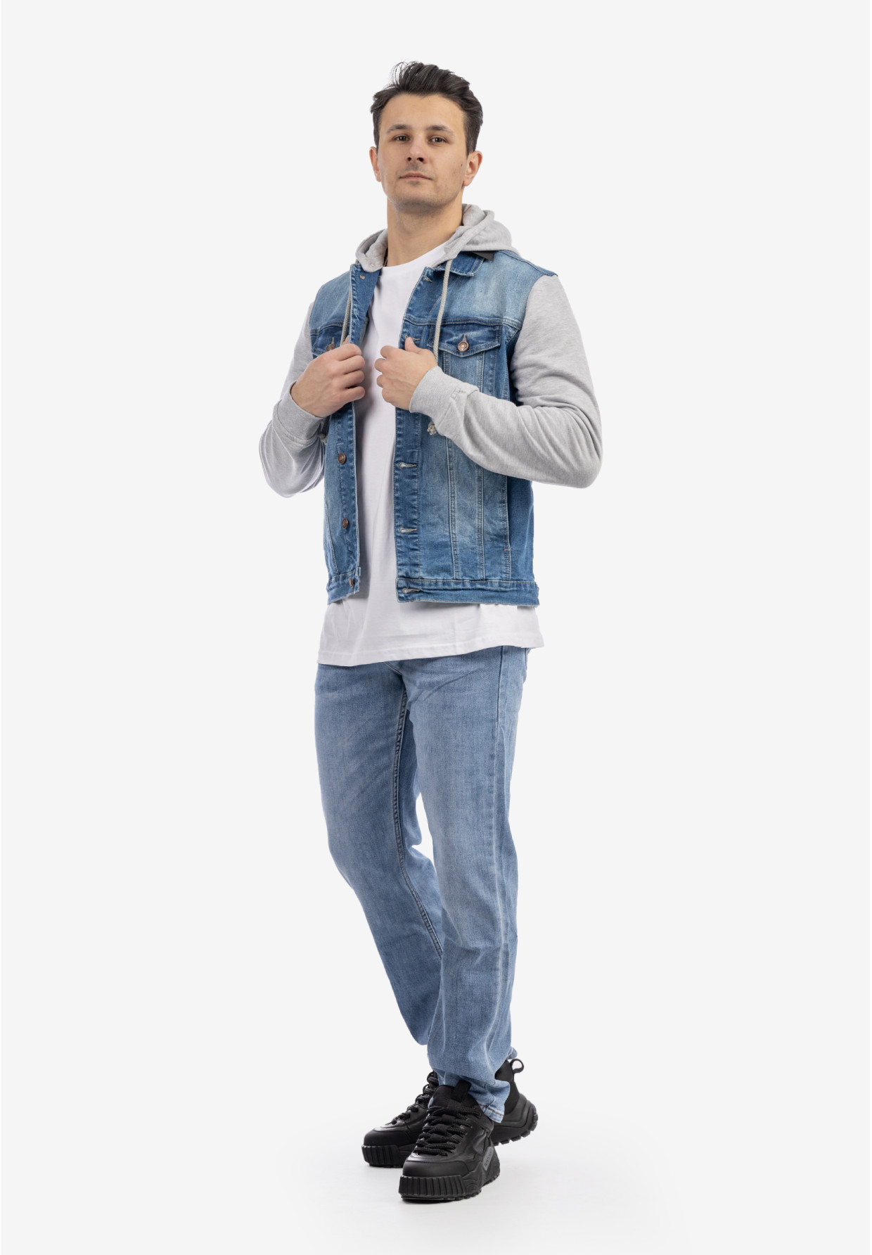 Katana Męska Jeansowa Bluza z Kapturem Casual Denim Szara DIELE&CO