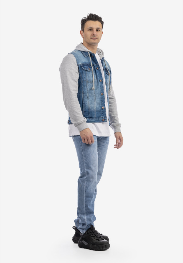 Katana Męska Jeansowa Bluza z Kapturem Casual Denim Szara DIELE&CO